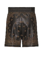 Amiri Leather Bandana Short in Black, view 2, click to view large image.