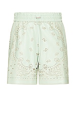 Amiri Leather Bandana Short in Mint, view 1, click to view large image.