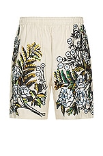 Amiri Embrodiered Floral Short in Alabaster, view 2, click to view large image.
