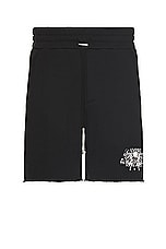 Amiri Cherub Text Sweat Short in Black, view 1, click to view large image.