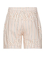 Amiri Stripe Staggered Poplin Short in Cream Tan, view 2, click to view large image.