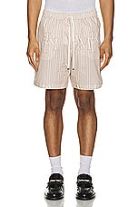 Amiri Stripe Staggered Poplin Short in Cream Tan, view 4, click to view large image.