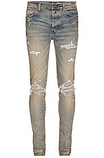 Amiri Mx1 Ultra Suede Skinny Jean in Clay Indigo, view 1, click to view large image.