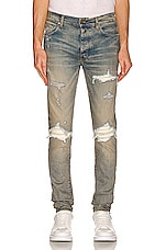 Amiri Mx1 Ultra Suede Skinny Jean in Clay Indigo, view 3, click to view large image.