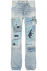 Amiri Patchwork Bandana Carpenter Straight Jean in Stone Indigo, view 1, click to view large image.