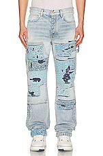 Amiri Patchwork Bandana Carpenter Straight Jean in Stone Indigo, view 6, click to view large image.