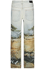 Amiri Printed Safari Straight Jean in Stone Indigo, view 2, click to view large image.