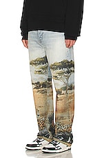 Amiri Printed Safari Straight Jean in Stone Indigo, view 5, click to view large image.