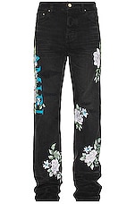 Amiri Floral Straight Jean in Faded Black, view 1, click to view large image.