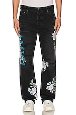 Amiri Floral Straight Jean in Faded Black, view 6, click to view large image.