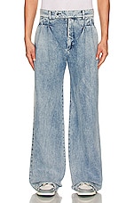 Amiri Double Pleat Baggy Pant In Light Washed Indigo in Light Washed Indigo, view 4, click to view large image.