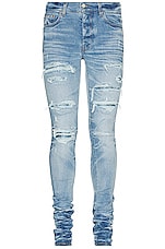 Amiri Crystal Thrasher Skinny Jean in Faded Indigo, view 1, click to view large image.