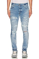 Amiri Crystal Thrasher Skinny Jean in Faded Indigo, view 4, click to view large image.