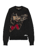 Amiri Record Wolf Sweater in Black, view 1, click to view large image.