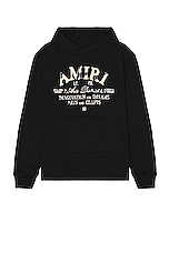 Amiri Distressed Arts District Hoodie in Black, view 1, click to view large image.