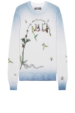 Amiri Embroidered Hummingbird Crew in Blue, view 1, click to view large image.