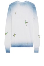 Amiri Embroidered Hummingbird Crew in Blue, view 2, click to view large image.
