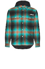 Amiri Plaid Hooded Padded Overshirt in Teal | FWRD
