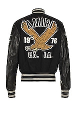 Amiri Oversized Eagle Varsity Jacket in Black, view 1, click to view large image.