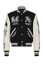 Amiri MA Angel Varsity Jacket in Black, view 1, click to view large image.