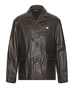 Amiri Tumbled Leather SB Jacket in Dark Brown, view 1, click to view large image.