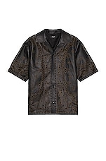 Amiri Leather Bandana Shirt in Black, view 1, click to view large image.