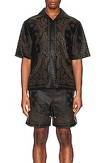 Amiri Leather Bandana Shirt in Black, view 4, click to view large image.