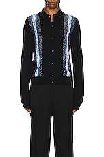 Amiri Crystal Cable Knit Polo in Black, view 4, click to view large image.