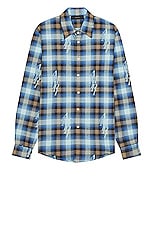 Amiri Staggered Plaid Flannel in Legion Blue, view 1, click to view large image.