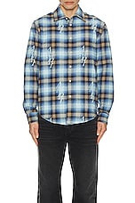 Amiri Staggered Plaid Flannel in Legion Blue, view 4, click to view large image.
