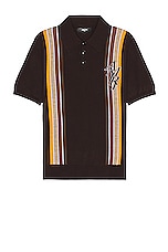 Amiri Stack Stripe Short Sleeve Polo in Brown, view 1, click to view large image.