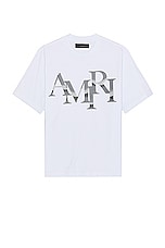 Amiri Staggered Chrome Tee in White, view 1, click to view large image.