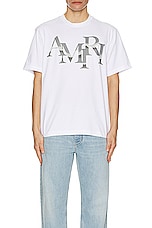 Amiri Staggered Chrome Tee in White, view 3, click to view large image.
