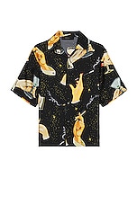 Amiri Champagne Bowling Shirt in Black, view 1, click to view large image.