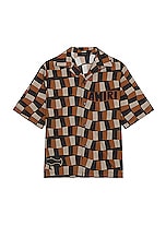 Amiri Checkered Snake Poplin Shirt in Brown, view 1, click to view large image.