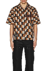 Amiri Checkered Snake Poplin Shirt in Brown, view 3, click to view large image.