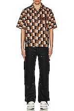 Amiri Checkered Snake Poplin Shirt in Brown, view 4, click to view large image.