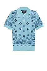 Amiri Bandana Short Sleeve Polo in Air Blue, view 1, click to view large image.