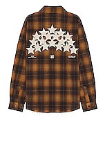Amiri Star Leather Flannel Shirt in Chai Tea, view 2, click to view large image.