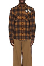 Amiri Star Leather Flannel Shirt in Chai Tea, view 4, click to view large image.