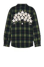 Amiri Star Leather Flannel Shirt in Rain Forest, view 2, click to view large image.