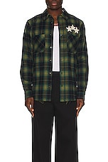 Amiri Star Leather Flannel Shirt in Rain Forest, view 4, click to view large image.