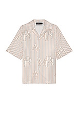 Amiri Stripe Staggered Poplin Short Sleeve Shirt in Cream Tan, view 1, click to view large image.