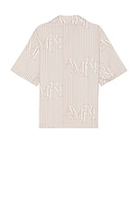 Amiri Stripe Staggered Poplin Short Sleeve Shirt in Cream Tan, view 2, click to view large image.