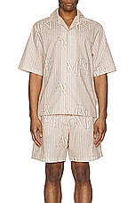 Amiri Stripe Staggered Poplin Short Sleeve Shirt in Cream Tan, view 4, click to view large image.