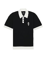 Amiri Waffle Stitch Polo in Black, view 1, click to view large image.