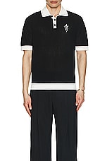 Amiri Waffle Stitch Polo in Black, view 4, click to view large image.