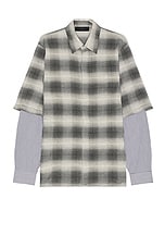 Amiri Double Sleeve Shadow Plaid Shirt in Black, view 1, click to view large image.