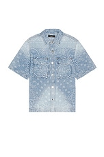 Amiri Bandana Jacquard Snap Short Sleeve Shirt in Perfect Indigo, view 1, click to view large image.
