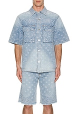 Amiri Bandana Jacquard Snap Short Sleeve Shirt in Perfect Indigo, view 4, click to view large image.